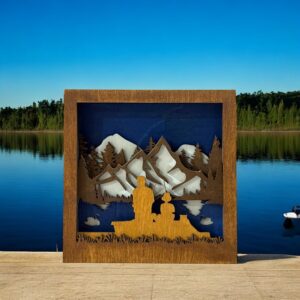 A Layered Wood Art piece featuring a father and son fishing